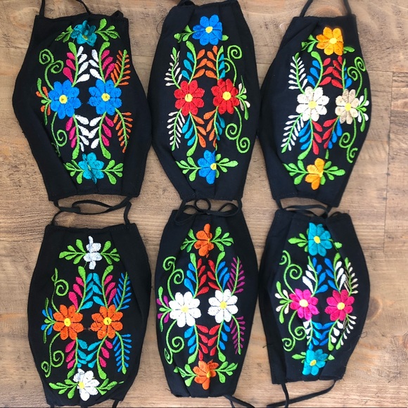Accessories - Mexican Face Mask Floral Embroidered With Filter